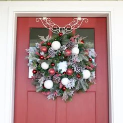Village Lighting 30" Pre-Lit Frosted Wonderland Christmas Wreath, Red & Clear LED Lights -Michaels Shop D403209S 2