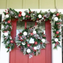 Village Lighting 30" Pre-Lit Frosted Wonderland Christmas Wreath, Red & Clear LED Lights -Michaels Shop D403209S 3