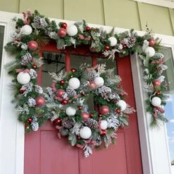 Village Lighting 30" Pre-Lit Frosted Wonderland Christmas Wreath, Red & Clear LED Lights -Michaels Shop D403209S 4