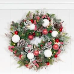 Village Lighting 30" Pre-Lit Frosted Wonderland Christmas Wreath, Red & Clear LED Lights -Michaels Shop D403209S 9