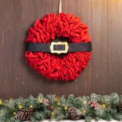 Glitzhome® 18" Christmas Red Belt Fabric Wreath -Michaels Shop D444197S 2