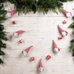 Glitzhome® 6ft. Red & White Fabric Christmas Gnome Garland, 2ct. -Michaels Shop D445245S 2
