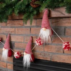 Glitzhome® 6ft. Red & White Fabric Christmas Gnome Garland, 2ct. -Michaels Shop D445245S 4
