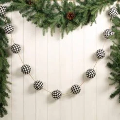 Glitzhome® 6ft. Black & White Plaid Fabric Garland, 2ct. -Michaels Shop D445246S 2