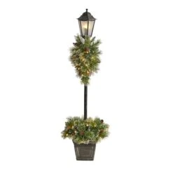5ft. Pre-Lit LED Holiday Decorated Lamp Post With Faux Greenery In Decorative Container