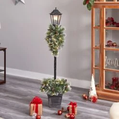 5ft. Pre-Lit LED Holiday Decorated Lamp Post With Faux Greenery In Decorative Container -Michaels Shop D478687S 7