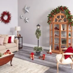 5ft. Pre-Lit LED Holiday Decorated Lamp Post With Faux Greenery In Decorative Container -Michaels Shop D478687S 9