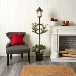 5ft. Pre-lit LED Holiday Decorated Lamp Post With Greenery In Decorative Planter -Michaels Shop D478688S 4