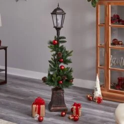 5ft. Pre-Lit LED Holiday Decorated Lamp Post With Greenery & Ornaments -Michaels Shop D478689S 8