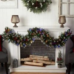 6ft. Pre-Lit LED Snow Tipped Extra Wide Christmas Garland With Pinecones & Berries -Michaels Shop D478771S 4