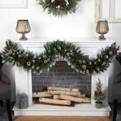 6ft. Pre-Lit LED Snow Tipped Extra Wide Christmas Garland With Pinecones & Berries -Michaels Shop D478771S 5