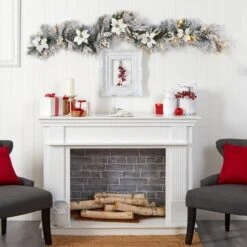 6ft. Pre-Lit LED Flocked Poinsettia & Berry Christmas Garland -Michaels Shop D478775S 6