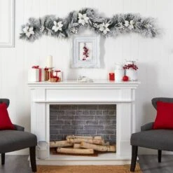 6ft. Pre-Lit LED Flocked Poinsettia & Berry Christmas Garland -Michaels Shop D478775S 7