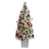 4ft. Pre-Lit Winter Flocked Artificial Christmas Tree In Decorative Planter, White LED Lights
