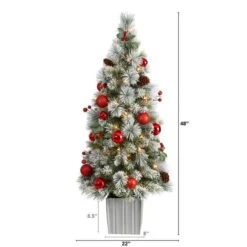 4ft. Pre-Lit Winter Flocked Artificial Christmas Tree In Decorative Planter, White LED Lights -Michaels Shop D478789S 2