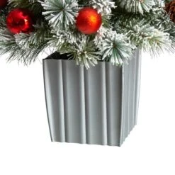 4ft. Pre-Lit Winter Flocked Artificial Christmas Tree In Decorative Planter, White LED Lights -Michaels Shop D478789S 6