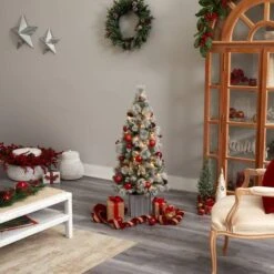 4ft. Pre-Lit Winter Flocked Artificial Christmas Tree In Decorative Planter, White LED Lights -Michaels Shop D478789S 9