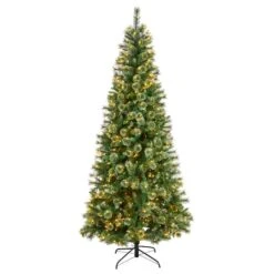 8ft. Pre-Lit Wisconsin Snow Tip Pine Artificial Christmas Tree, Clear LED Lights