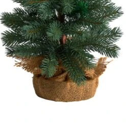 3ft. Pre-Lit Green Pine Artificial Christmas Tree With Burlap Base, Warm White Lights -Michaels Shop D478806S 6