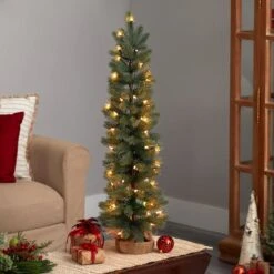 3ft. Pre-Lit Green Pine Artificial Christmas Tree With Burlap Base, Warm White Lights -Michaels Shop D478806S 7