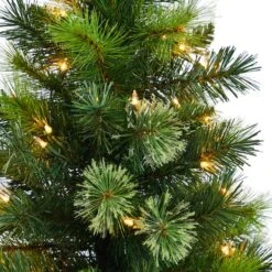 4.5ft. Pre-Lit Oregon Pine Artificial Christmas Tree In Decorative Planter, Warm White Lights -Michaels Shop D478818S 4
