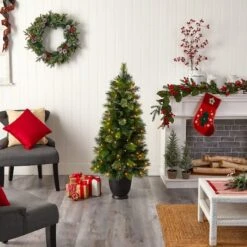 4.5ft. Pre-Lit Oregon Pine Artificial Christmas Tree In Decorative Planter, Warm White Lights -Michaels Shop D478818S 9