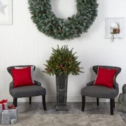 4ft. Pre-Lit Glittered Artificial Christmas Plant On Pedestal, Multicolor LED Lights -Michaels Shop D478834S 10