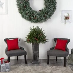 4ft. Pre-Lit Glittered Artificial Christmas Plant On Pedestal, Multicolor LED Lights -Michaels Shop D478834S 11