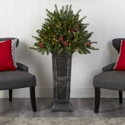 4ft. Pre-Lit Glittered Artificial Christmas Plant On Pedestal, Multicolor LED Lights -Michaels Shop D478834S 8