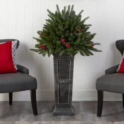 4ft. Pre-Lit Glittered Artificial Christmas Plant On Pedestal, Multicolor LED Lights -Michaels Shop D478834S 9