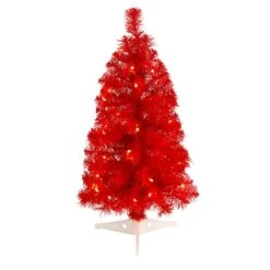 2ft. Pre-Lit Red Artificial Christmas Tree, Warm White LED Lights
