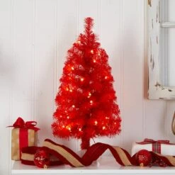 2ft. Pre-Lit Red Artificial Christmas Tree, Warm White LED Lights -Michaels Shop D478850S 6