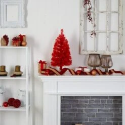 2ft. Pre-Lit Red Artificial Christmas Tree, Warm White LED Lights -Michaels Shop D478850S 9
