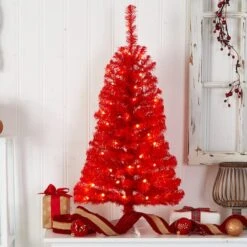 3ft. Pre-Lit Red Artificial Christmas Tree, Warm White LED Lights -Michaels Shop D478855S 7