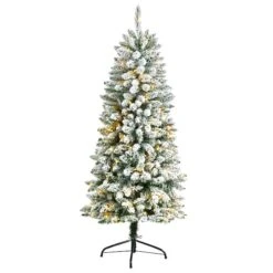 5ft. Pre-Lit Flocked Montreal Fir Artificial Christmas Tree, Warm White LED Lights