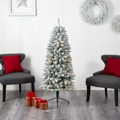 5ft. Pre-Lit Flocked Montreal Fir Artificial Christmas Tree, Warm White LED Lights -Michaels Shop D478858S 7