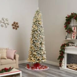 9ft. Pre-Lit Slim Flocked Montreal Fir Artificial Christmas Tree, White LED Lights -Michaels Shop D478861S 9