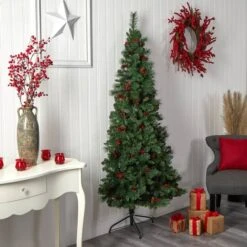 7ft. Pre-Lit Flat Back Montreal Mountain Pine Artificial Christmas Tree, White LED Lights -Michaels Shop D478868S 12