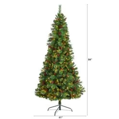7ft. Pre-Lit Flat Back Montreal Mountain Pine Artificial Christmas Tree, White LED Lights -Michaels Shop D478868S 2