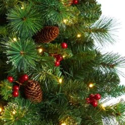 7ft. Pre-Lit Flat Back Montreal Mountain Pine Artificial Christmas Tree, White LED Lights -Michaels Shop D478868S 4