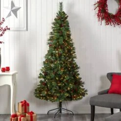 7ft. Pre-Lit Flat Back Montreal Mountain Pine Artificial Christmas Tree, White LED Lights -Michaels Shop D478868S 7
