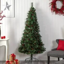 7ft. Pre-Lit Flat Back Montreal Mountain Pine Artificial Christmas Tree, White LED Lights -Michaels Shop D478868S 8
