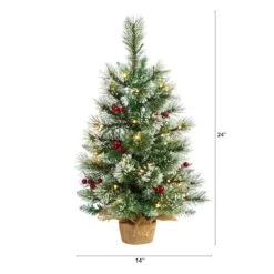 2ft. Pre-Lit Flocked Pine & Berry Artificial Christmas Tree In Burlap Base, Warm White LED Lights -Michaels Shop D478872S 2