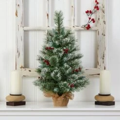2ft. Pre-Lit Flocked Pine & Berry Artificial Christmas Tree In Burlap Base, Warm White LED Lights -Michaels Shop D478872S 5