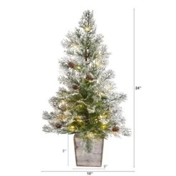 2ft. Pre-Lit Frosted Artificial Christmas Tree In Decorative Planter, Clear Lights -Michaels Shop D478947S 2