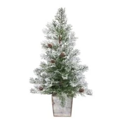 2ft. Pre-Lit Frosted Artificial Christmas Tree In Decorative Planter, Clear Lights -Michaels Shop D478947S 3