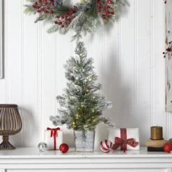 2ft. Pre-Lit Frosted Artificial Christmas Tree In Decorative Planter, Clear Lights -Michaels Shop D478947S 7
