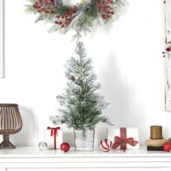 2ft. Pre-Lit Frosted Artificial Christmas Tree In Decorative Planter, Clear Lights -Michaels Shop D478947S 8
