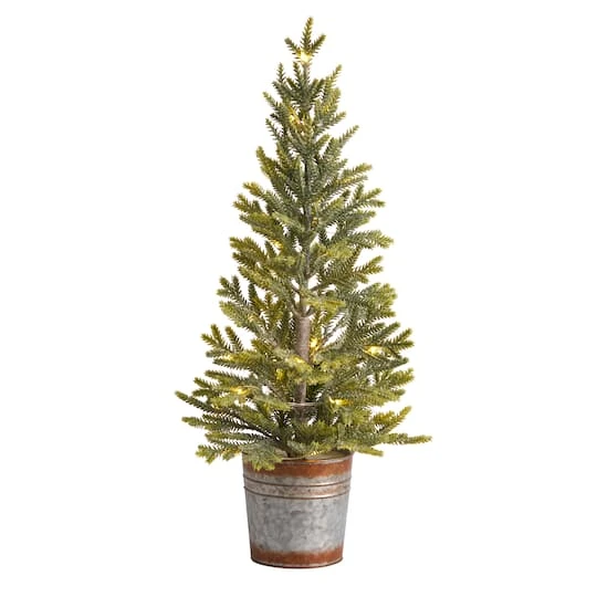2ft. Pre-Lit Pine Artificial Christmas Tree In Rustic Metal Planter, Warm White Lights 3 2ft. Pre-Lit Pine Artificial Christmas Tree In Rustic Metal Planter, Warm White Lights