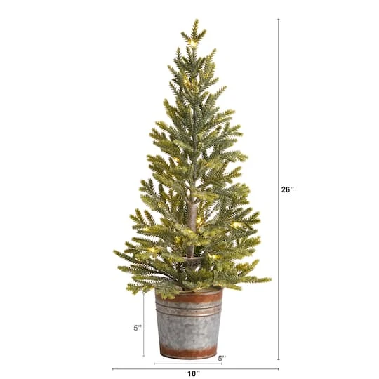2ft. Pre-Lit Pine Artificial Christmas Tree In Rustic Metal Planter, Warm White Lights 7 2ft. Pre-Lit Pine Artificial Christmas Tree In Rustic Metal Planter, Warm White Lights - Image 5